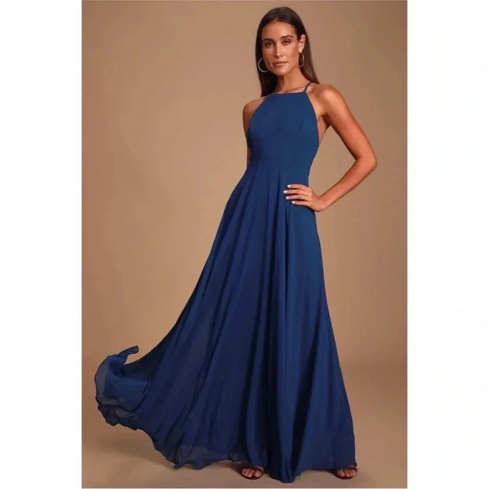 NWT Lulus Mythical Kind of Love Navy Blue Maxi Dress Sz S - Picture 2 of 12
